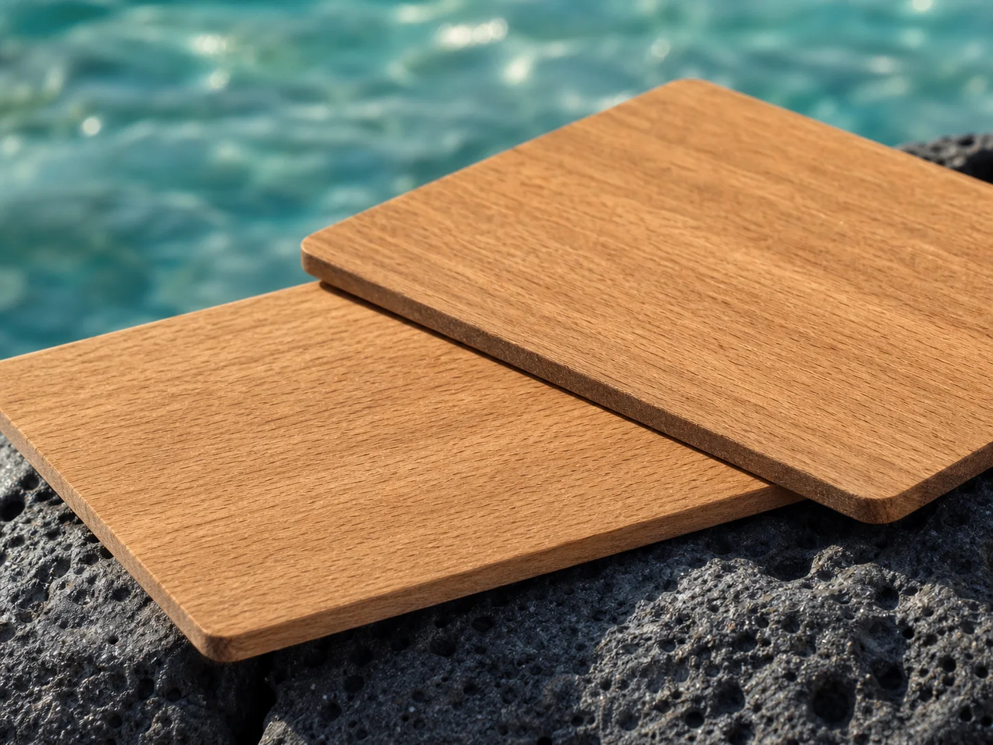 Macro view of homogeneous wooden key-card faces and edges